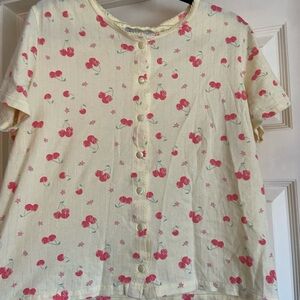 Cherry Print Button-Up Pajama Top